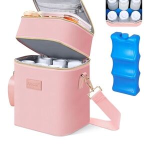 Piioser Pink Insulated Milk Cooler Bag with Strap